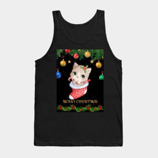 MERRY Christmas cat design Tank Top